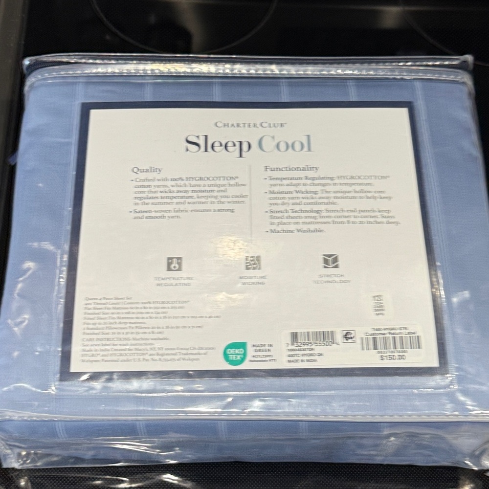 **NWT** Charter Club Cool 400 Thread Count Stripe Queen Sheet Set - Picture 4 of 8